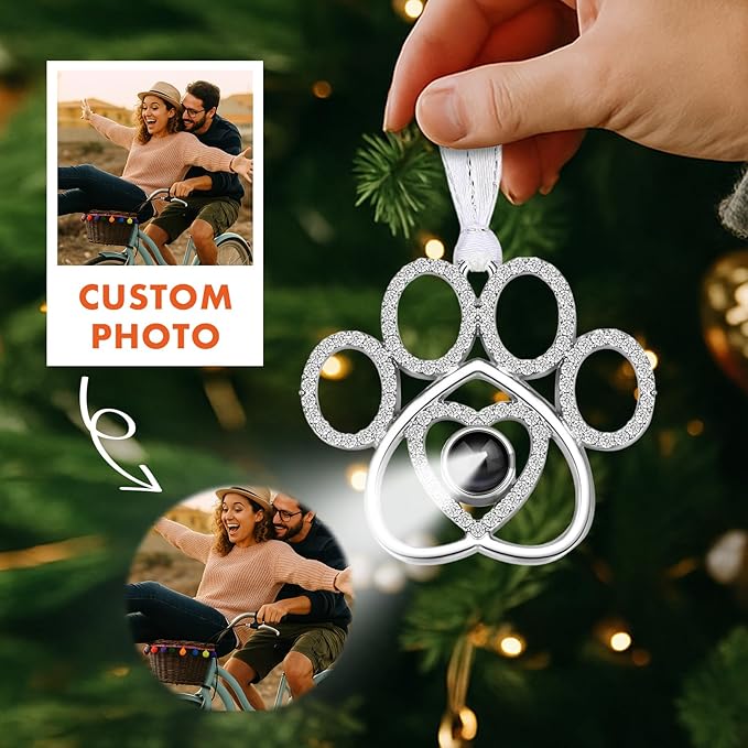 Custom Picture Ornaments, Personalized Christmas Ornaments with Photo Inside, paw Ornament, Home Decor for Xmas Party, Memorial Christmas Ornament, Gifts for Family/Friends(Paw Print)