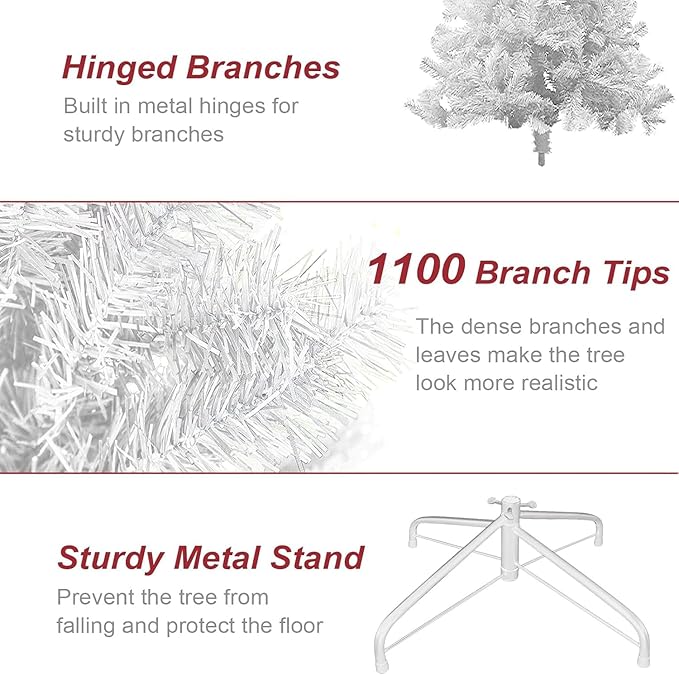 BESTHLS 7 FT White Christmas Tree Artificial Christmas Tree Pine for Holiday Decoration with Metal Stand and 1100 Branch Tips (7 Feet)