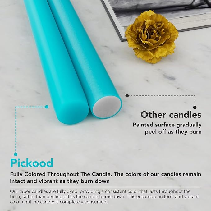 12-Inch Tall Dripless Taper Candles Set of 4 - Turquoise Tapered Candles, Perfect for Spring - Smokeless, Unscented, Long Burning - Hand Poured, Colored Tall Candlesticks - Teal