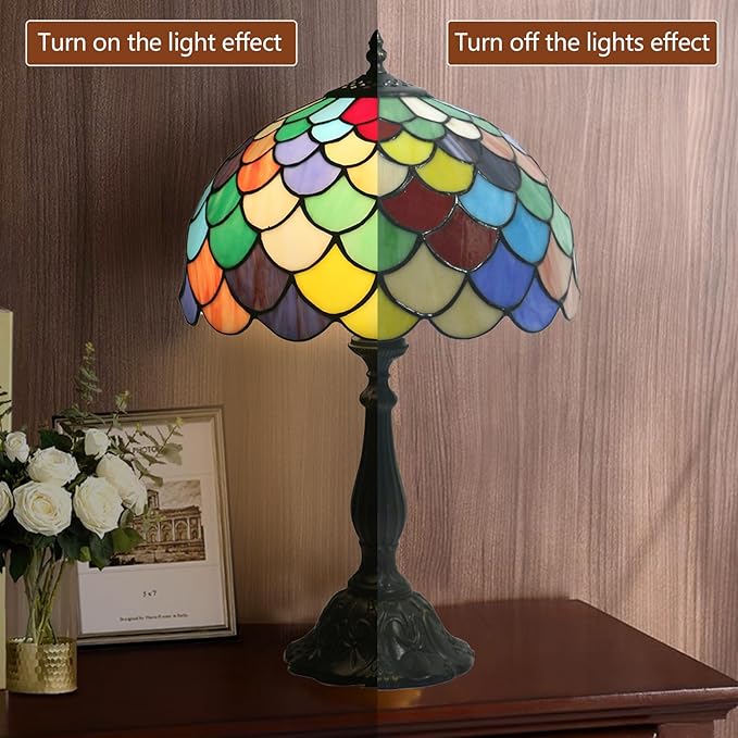 C,Baroque lamp 12 Inches Tiffany Style Stained Glass lamp Vintage Table Lamp for Desk Bedroom, Bedside und Reading Desk Light, LED Bulb Included