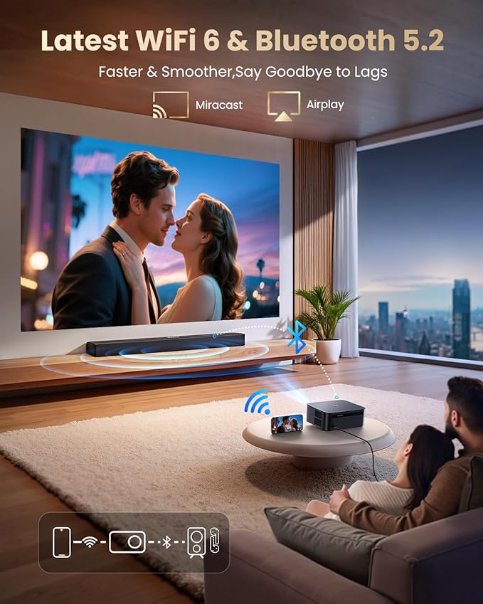 【1200 ANSI/Google TV/4K Supported 】Smart Projector with WiFi & Bluetooth, Outdoor & Home Movie Projectors with Voice Control,Auto Focus & Keystone,Compatible with Netflix Proyector WiMiUS K13 Black