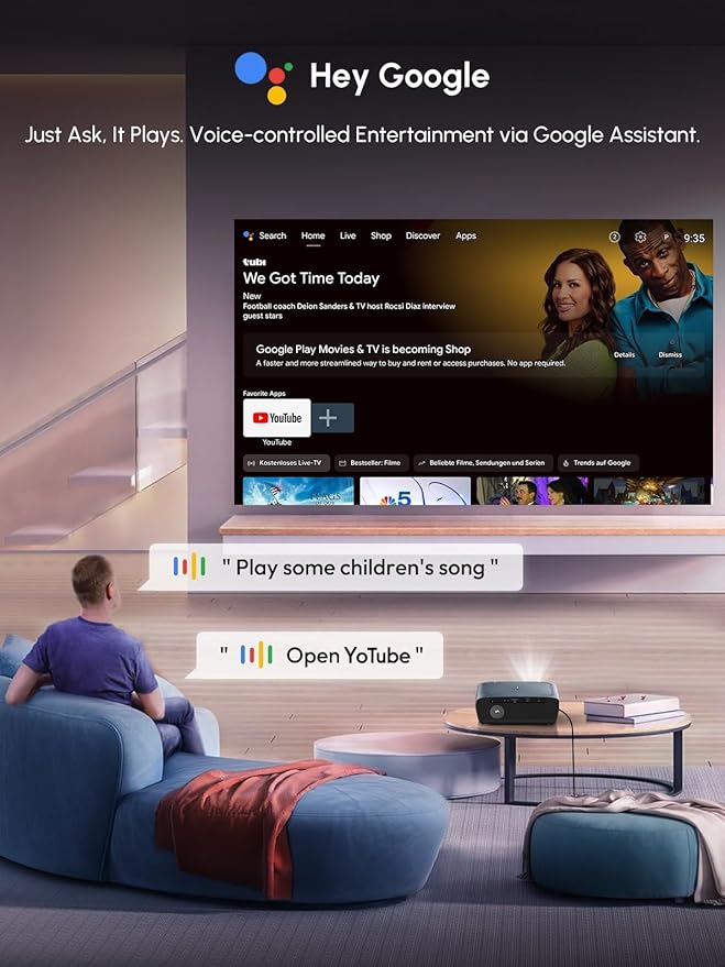 Smart 4K Projector with Certified Apps,Google TV,WIFI6&Bluetooth,2400ANSI Lumen Ultra HD Daytime Projector,ToF Auto Focus,DB Audio,HDR10,NFC,HDMI ARC,1.26 Throw Ratio for Home Theater Outdoor Movie