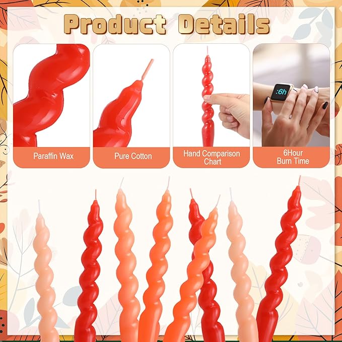 Zhengmy 4 Pcs Gradient Orange Spiral Taper Candle 7 Inch Twisted Long Wax Dinner Candlestick for Fall Halloween Christmas Holiday Valentines Wedding Birthday Baby Shower Table Decor(Solid)