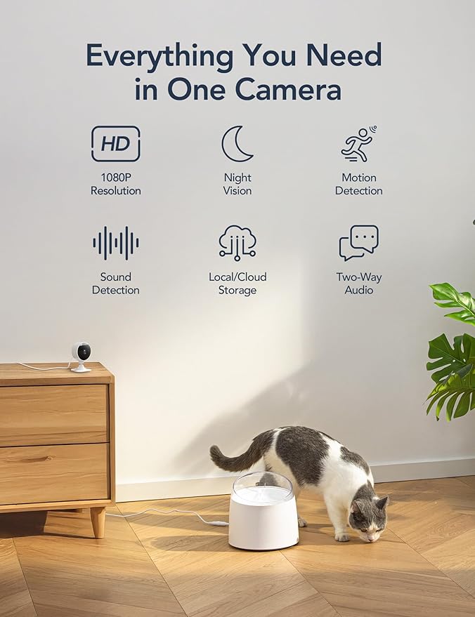 GNCC Cameras for Home Security,Indoor Security Cam,Pet Camera with Phone App,1080P Motion Detection, 2-Way Audio, Night Vision, Cloud & SD Card Storage, Works Alexa & Google Home, 2.4G WiFi(only)