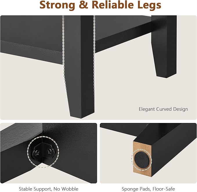 Hoctieon End Table with Double Storage Shelves, Sturdy Wooden Side Table for Living Room, Bedroom, Modern Nightstand Sofa Table for Small Spaces, Black, Set of 2