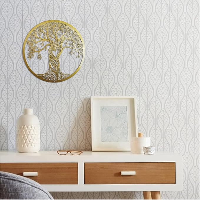 Metal Wall Decor, Tree Art Wall Sculpture, Metal Wall Art Hanging for Living Room Bedroom Indoor Outdoor, Laser Cut Rustic Black Tree of Life, 12 Inches (30 CM) (Gold, Small)