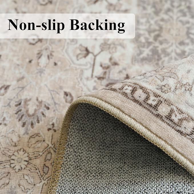 Washable Entryway 3x7 Runner Rug: Farmhouse Kitchen Hallway Rug Runner Wide Soft Water Resistant Floor Mat for Bathroom Nursery Non Slip Indoor Carpet for Living Room Bedroom Dining Room(3x7,Beige)