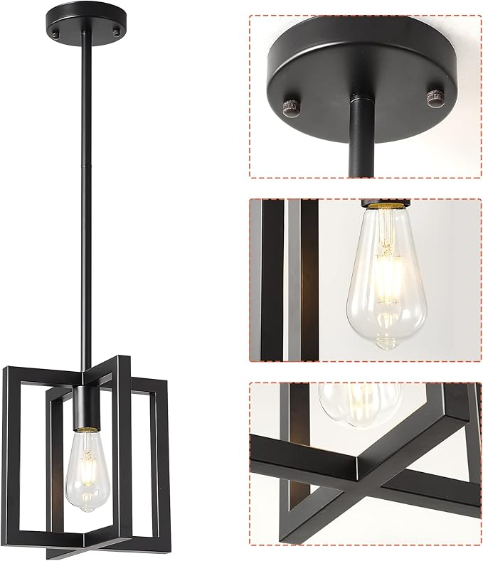 Mini Pendant Lighting for Kitchen Island Black, 1-Light Industrial Pendant Lighting
