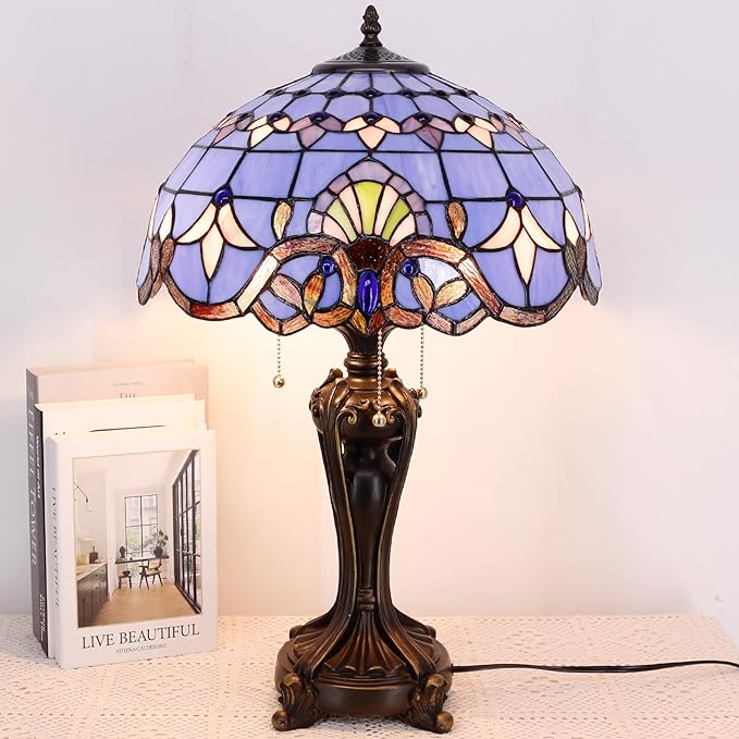 Table Lamp Base Replacement Only, Wide 8 Height 24 Inch, Fit for 12, 14, 16, 18 Inch Tiffany Style Stained Glass Lampshade, Dark Bronze Finish, Resin, Pull Chain Switch(L (W8H24 Inch))