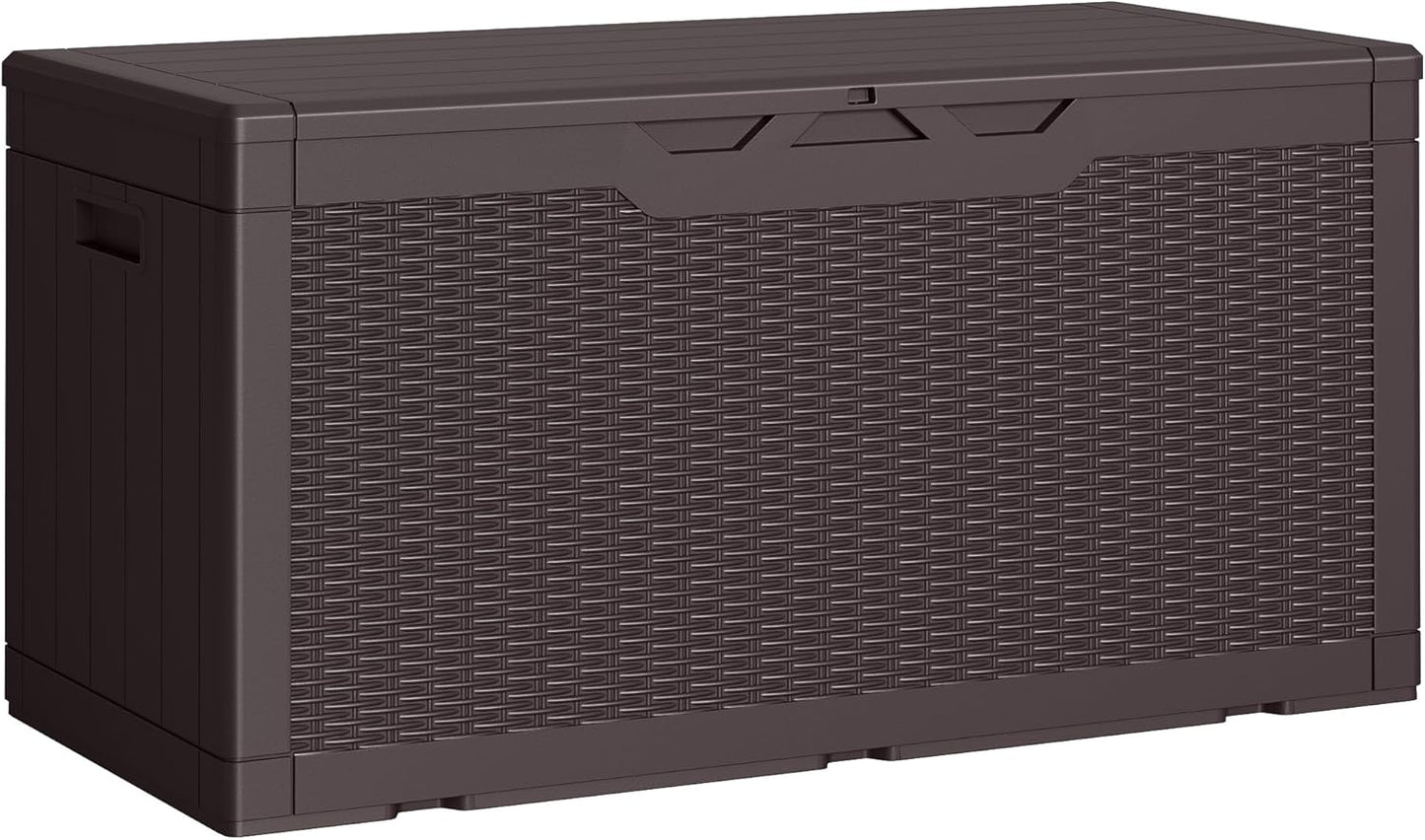 Greesum 100 Gallon Resin Deck Box Lockable Large Outdoor Storage Boxes for Garden Tools, Patio Furniture Cushions, Pool Supplies, Dark Brown