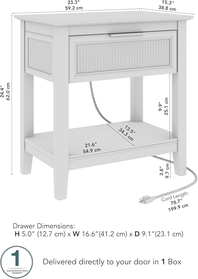 Bush Home Fluted Nightstand with Drawer, Bedroom Furniture, Camille Collection, Natural Birch Beige