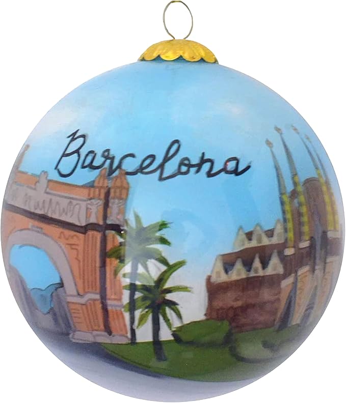 Hand Painted Christmas Ornament, Blown Glass, Hanging Tree Ornament, Holiday Decor, Europe, Barcelona