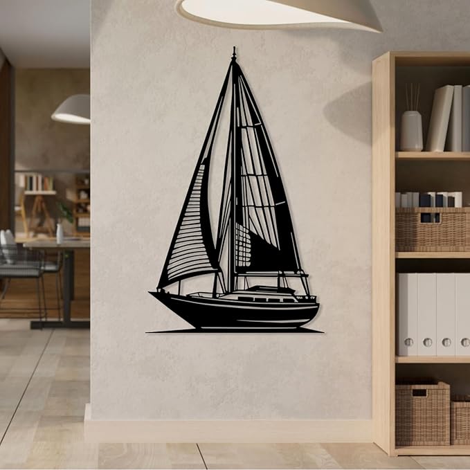 Sailboat Metal Wall Art, Sailboat Wall Decor, Boat Wall Decor, Beach Wall Art, Coastal Wall Decor, Nautical Wall Decor, Ocean Wall Art, Coastal Metal Wall Art, Beach Wall Decor for Bedroom (Silver, 15x24in|38x60cm)