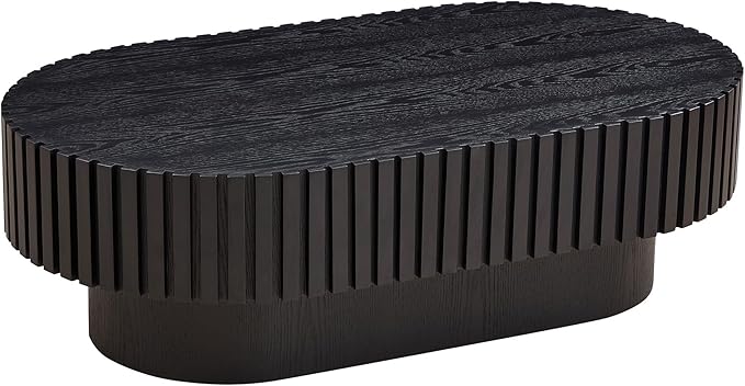 WILLIAMSPACE 43.7" Black Oval Coffee Table, Mid Century Modern Luxury Wood Drum Center Table for Living Room, Handcraft Accent Side Table Tea Table for Apartment, 43.7"*24.8"*13.78"H (Black)
