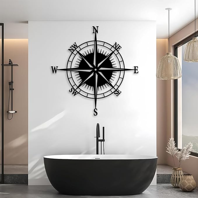 Nautical Compass Rose Wall Decor - Living Room Wall Hanging (Black, 31"x31" | 80x80cm)