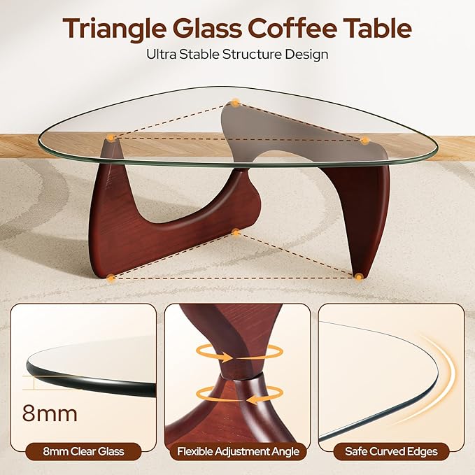 Modern Glass Coffee Table, Mid Century Triangle Coffee Table for Living Room Bedroom Reception Office Tables