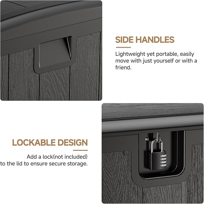 JEKO&JEKO 220 Gallon Outdoor Storage Box Set, 2-Pack 110 Gallon Plastic Deck Boxes with Lockable Lid for Patio, Garden Tools, Outdoor Cushions and Shoes, Black