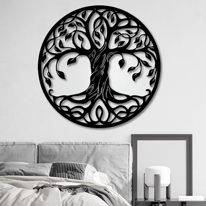Tree of Life Wall Art,Metal Tree Wall Decorations for Living,Dining Roo,Tree of Life Metal Wall Art(19"×19", Style 2)
