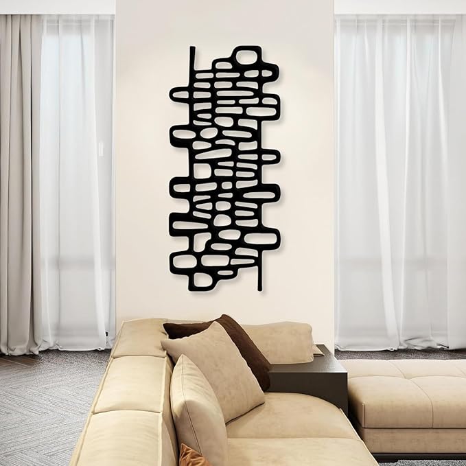 Abstract Geometric Metal Wall Art, Modern Circles Metal Decor, Minimalist Line Art, Long Narrow Sign, Luxury Modern Artwork for Living Room, Farmhouse, Office (Gold, 41"x19" | 105x48cm)