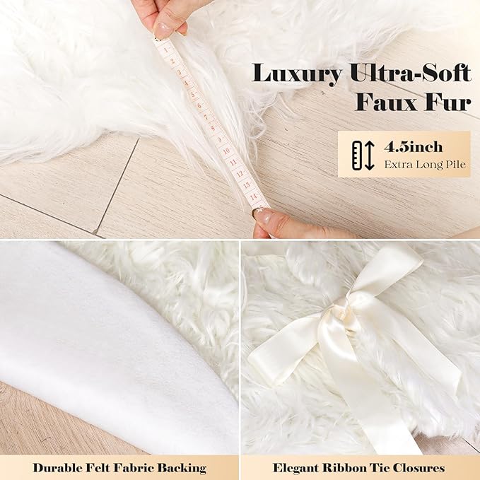 72 Inch White Christmas Tree Skirt with 4.5" Extra Long Pile– Ultra Plush Faux Fur Tree Skirt for 7.5-12 Ft Trees