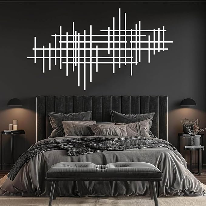 Geometric Line Metal Wall Art, Minimalist Geometric Metal Wall Art, Line Wall Decor, Modern Luxury Wall Decor, Abstract Wall Decorations, Minimalist Bedroom Wall Hanging (Silver, 35"x20"/90x51cm)