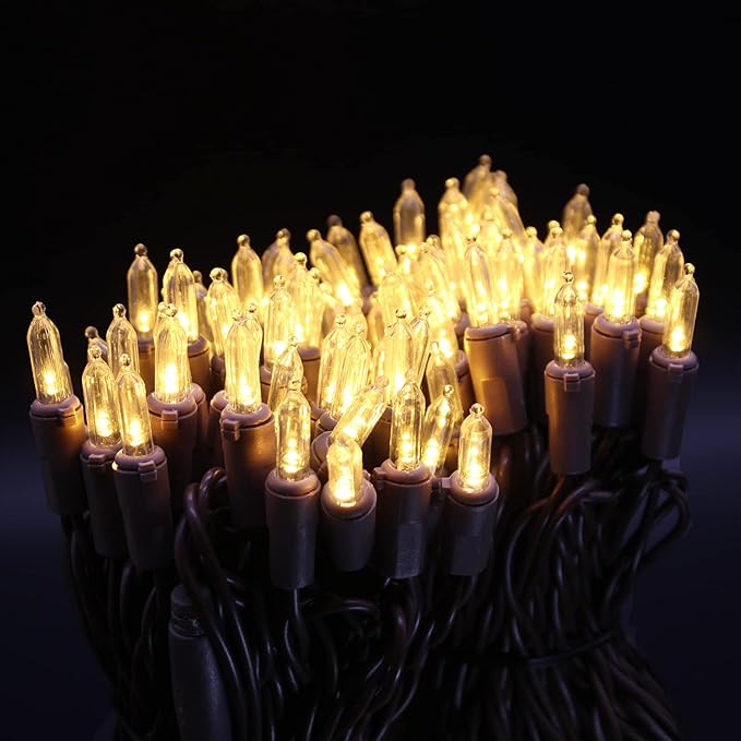 150-Count Warm White LED Mini Christmas String Lights, 50 Ft Brown Wire, UL Certified Connectable, Xmas Lights Outdoor or Indoor