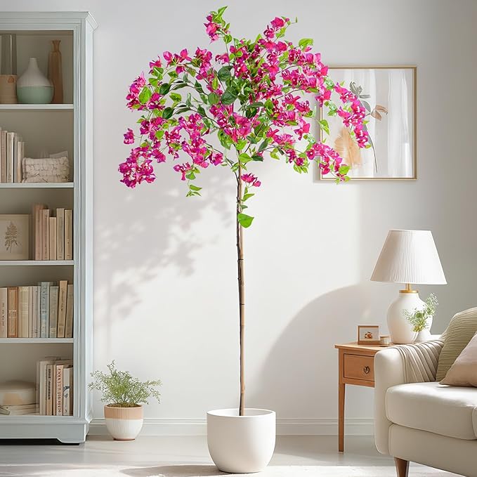 6FT Artificial Bougainvillea Tree Artificial Tree Tall Potted Fake Bougainvillea Trees for Outdoor Indoor Lifelike Potted Faux Plants with Wood Trunk and Flowers Office Wedding Home Decor