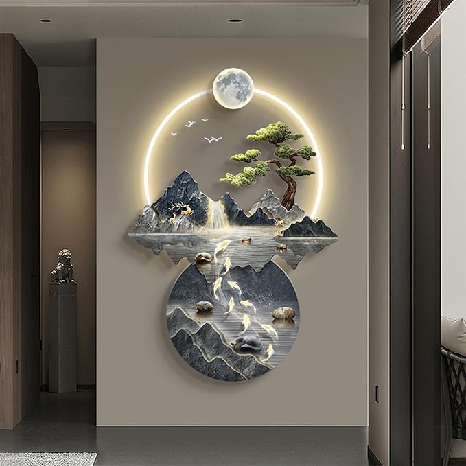 3D Wall Decor with Light - Wall Sculptures & Hanging Art, Chinese Paintings for Home Entrance, Hallway, Bedroom (#2)