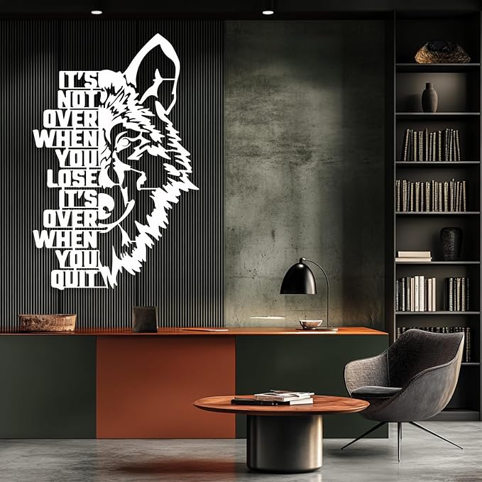 Motivational Wolf Metal Wall Art, Metal Wolf Wall Decor, Metal Inspirational Wall Art, Wolf Sculpture, Positive Quotes Wall Decor, Success Wall Art, Wall Decor Living Room Office (Gold, 59"x38" | 150x97cm)