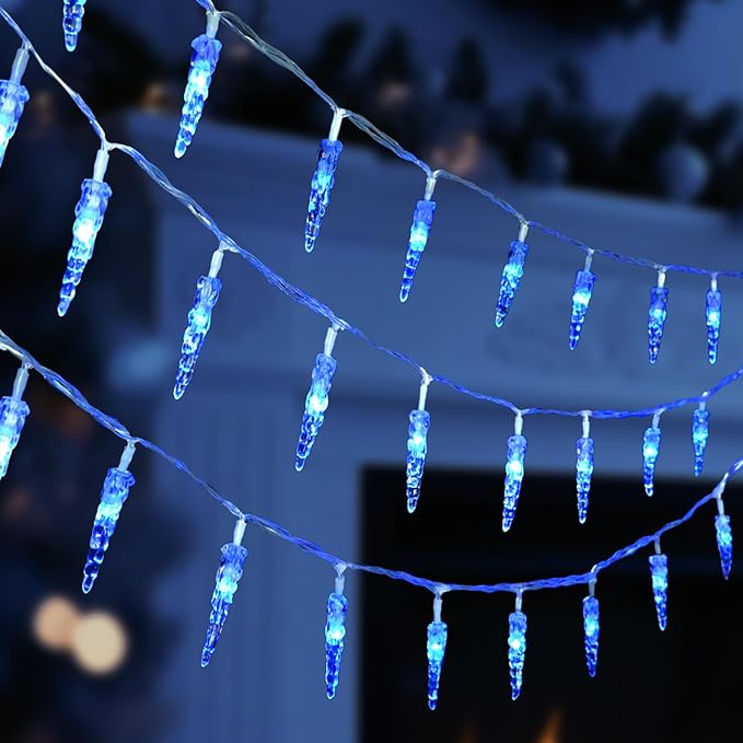 Christmas Icicle Light，19.6ft 40 LED Blue Icicle String Lights Indoor, Hanging Icicle Christmas Lights for Eave Holiday Garden Indoor Outdoor Xmas Decorations