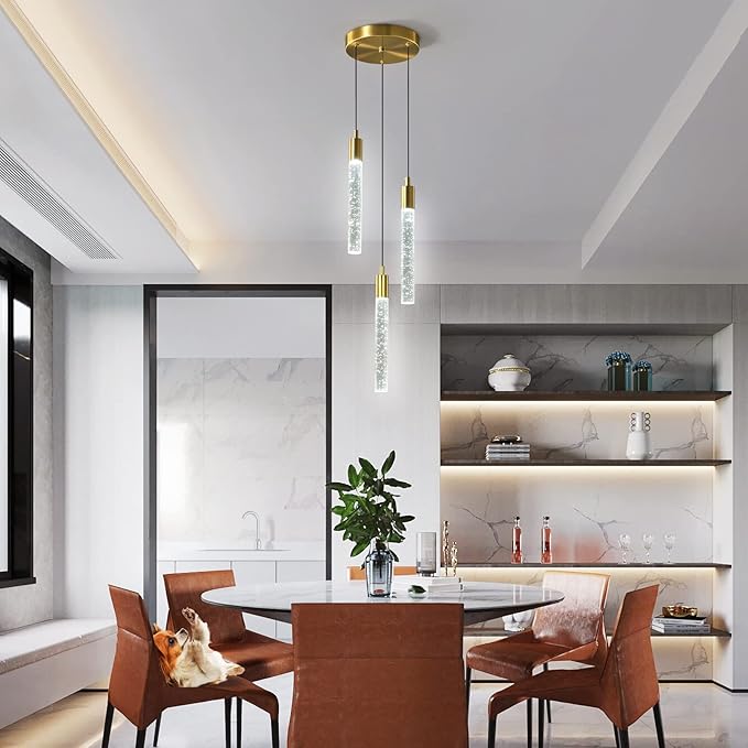 Modern Light Fixture Kitchen Island Pendant Light Dimmable LED Gold Pendant Lights Mini Crystal Pendant Lighting for Bedroom Dining Room Living Room（3-Light ）
