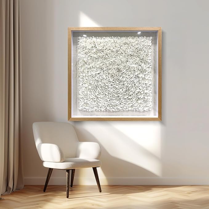 BrightA Minimalist 3D Wall Art Large Wall Art Artwork for Walls White Textured Wall Sculpture with Embossed Patterns Modern Abstract Artwork for Living Room Office Decor 23.6"x23.6"