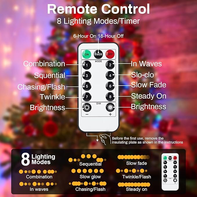 ZGWJ Christmas String Lights with Timer, Tree-Reindeer-Santa Claus 50LED 16FT Twinkle Fairy Lights 8 Modes for Bedroom,Christmas Parties Decoration (Multicolored, 2PCS)