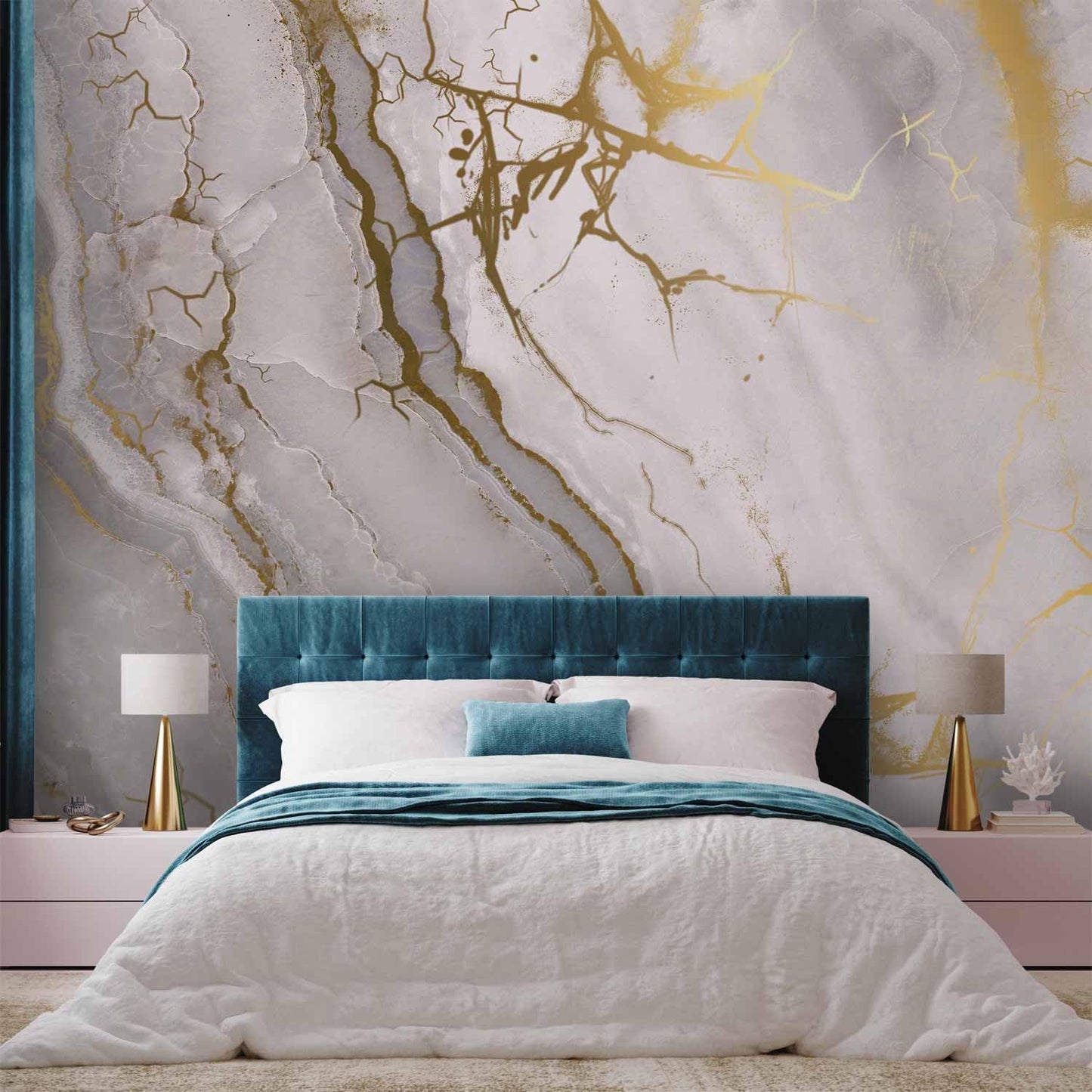 artgeist Wall Mural Marble Stone 216x98 in - XXL Non-Woven Corner Wallpaper Fleece Angle Wall Decor Photo Print Picture Image Design Modern White f-C-10015-a-a