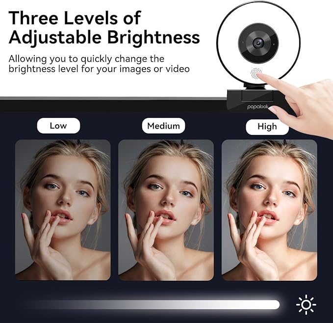papalook 2K Webcam with Light and Privacy Cover, PA552 Full HD Streaming Web Camera with Dual Microphones, Plug and Play USB Computer Webcam for PC Laptop Desktop, Mac Zoom Skype Teams