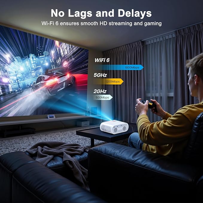 2500 ANSI Smart Projector, HOMPOW 4K Projector with WiFi and Bluetooth, Mini Projector, Built-in Streaming System, Projector with Apps, G.o.o.g.le Outdoor Projector, Home Projector for iOS/Android