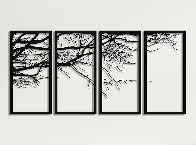 DEKADRON Metal Wall Art - Tree of Life 4 Pieces, Tree Sign, Wall Decor, Interior Decoration, Housewarming Gift, 4 Panels Wall Hangings (69" W x 35" H / 175x88 cm)