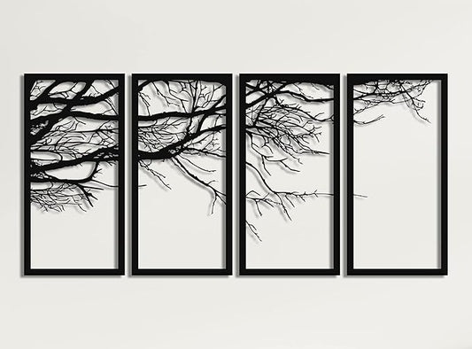 DEKADRON Metal Wall Art - Tree of Life 4 Pieces, Tree Sign, Wall Decor, Interior Decoration, Housewarming Gift, 4 Panels Wall Hangings (69" W x 35" H / 175x88 cm)