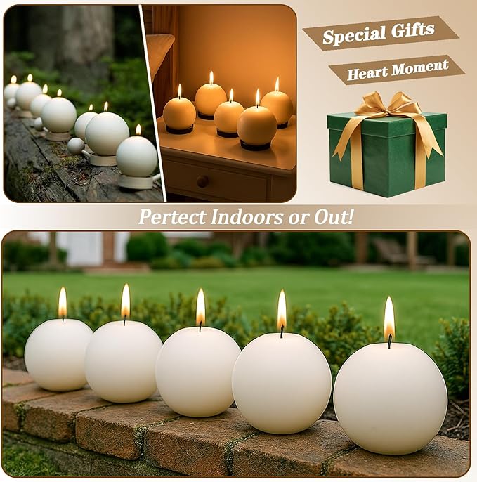 18 PCS Ivory Round Candles,3 in Ball Candles Bulk Set,Dripless Unscented Smokeless，Whether You're Hosting a Wedding or Other Party, or Decorating Your Home,It's a Great Choice.