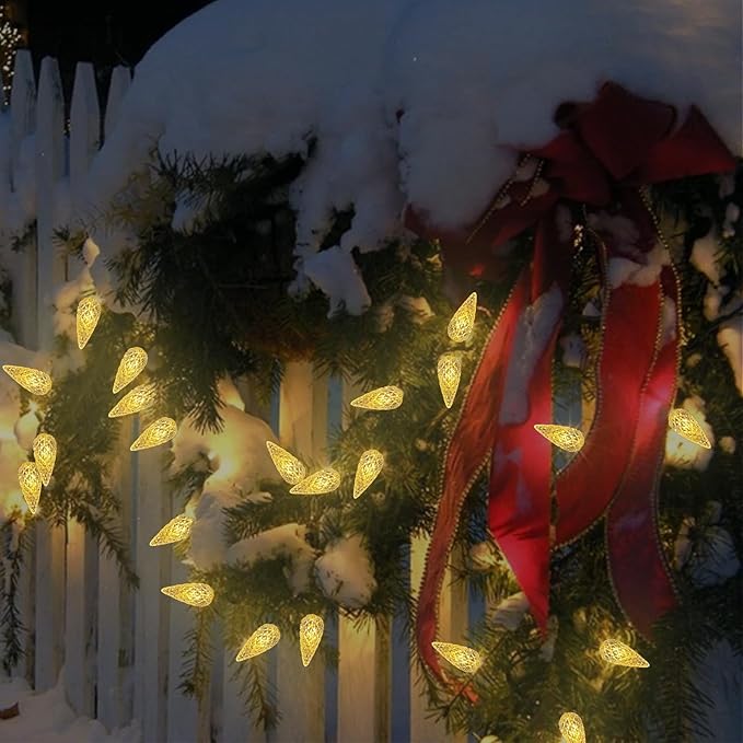 Anycosy Christmas String Lights C3, 50 LEDs Strawberry Waterproof Battery Operated Strings Lights Warm White 8 Modes & Timer for Xmas Tree Garden Patio Indoor Outdoor Christmas Decorations