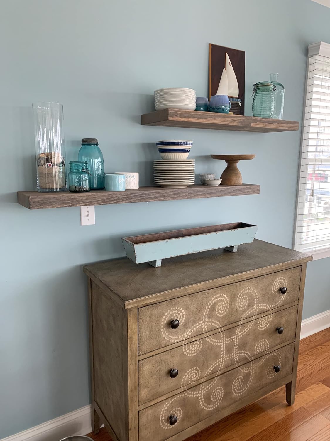 joelsantiques 60 Inch Wooden Floating Shelves for Wall - 60x6x2 in - Made of Natural Wood - Long Heavy Duty Rustic Wall Shelves for Bedroom - Perfect for Living Room, Kitchen - Grey, Gray