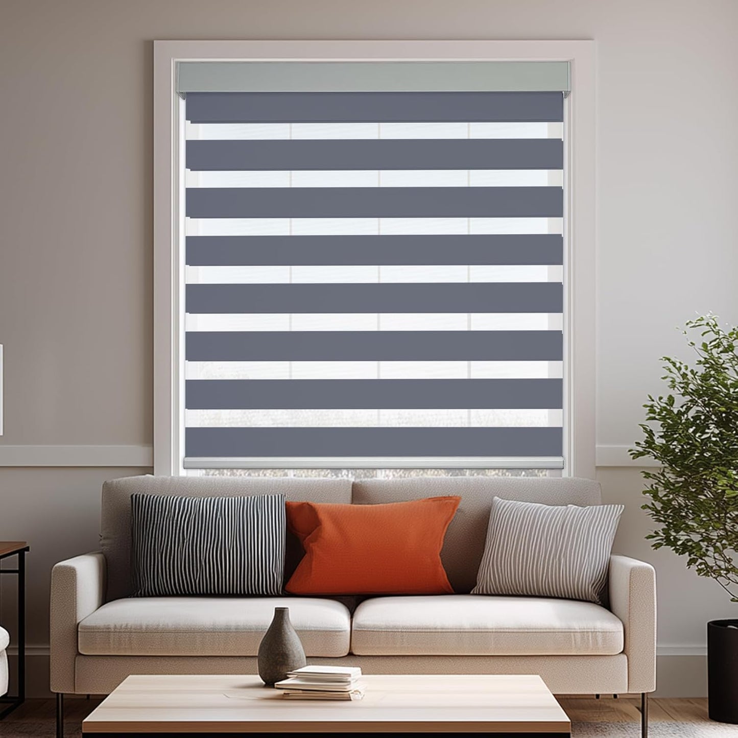HESTIA Cordless Zebra Blinds Light Filtering Roller Shades UV Blocking Blackout Privacy Indoor Window Blind for Home Office Day and Night, Blue Grey,48" W x 54" H