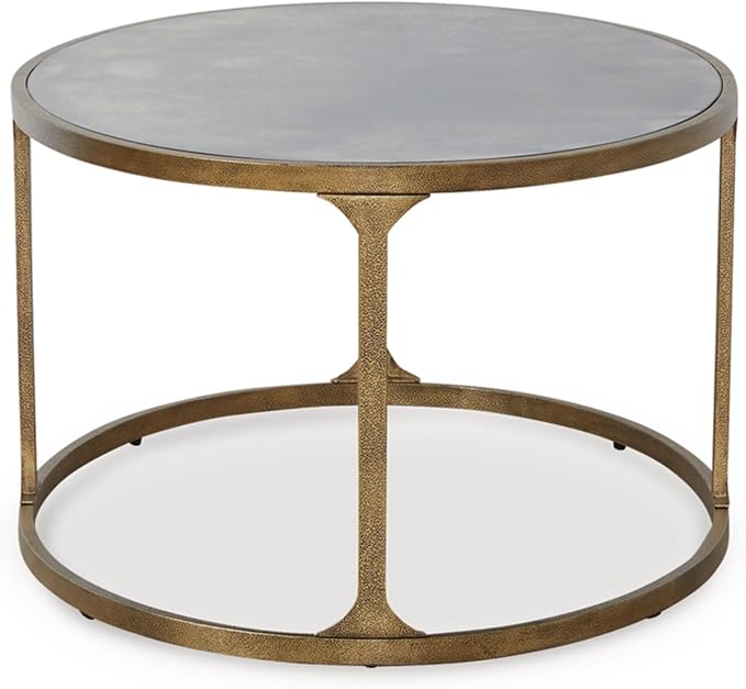 Signature Design by Ashley Korajane Transitional Metal Coffee Table with Tempered Glass Top, Metallic