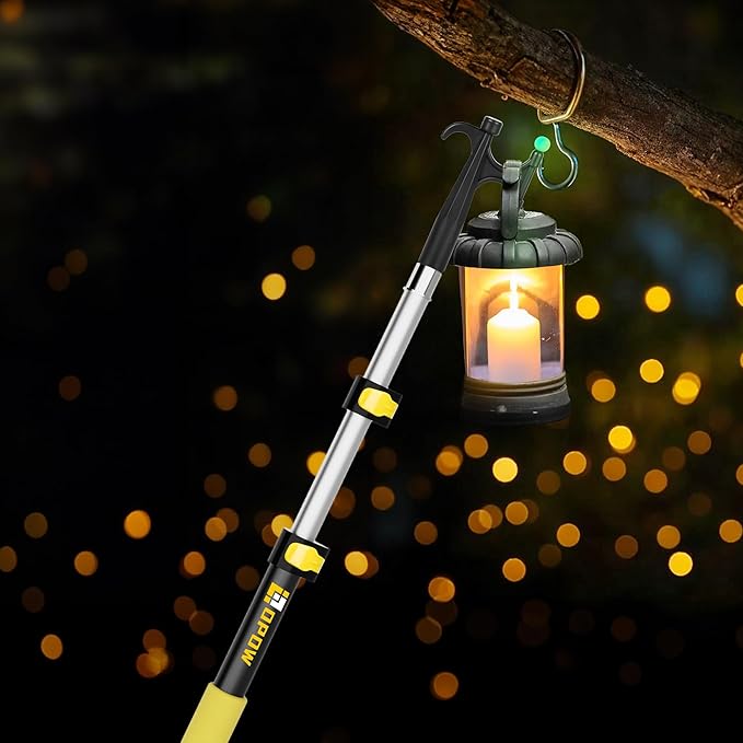 3FT Extension Pole with Utility Hook, Christmas Light Hanger Tool Attachment Screw On Pole Attachment Fits on 3/4 inch Acme Thread for Multi-Purpose Light Installation, String Lights, Birdfeeders