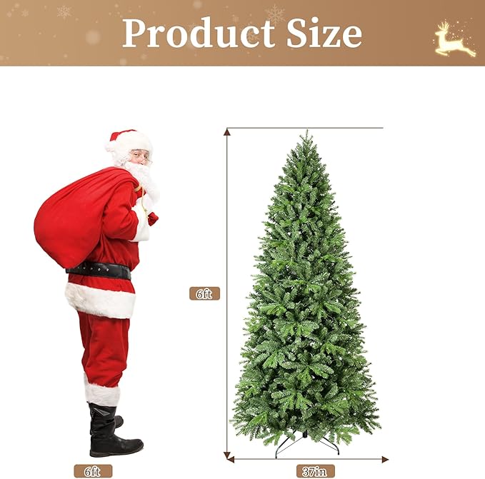 6ft Artificial Christmas Tree Green Spruce Christmas Tree with Dense 988 Branches Tips Easy to Assemble for Home Holiday Decor