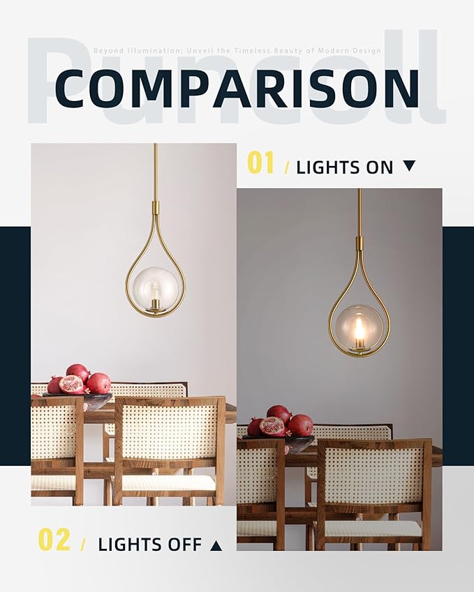 Gold Pendant Lights - Vintage Pendant Light Fixtures - Globe Hanging Lihghting Fixture with Frosted Glass - Pendant Lights for Kitchen Island H9377-CLGB