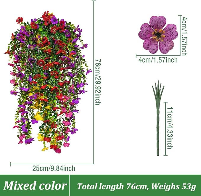 EROCK Artificial Flowers for Outdoors, 4PCS Fake Silk Hanging Flowers for Decoration UV & Fading Resistant, Realistic Faux Plants & Flowers for Porch Patio Balcony Window Box Home Decor (Mix Colors)