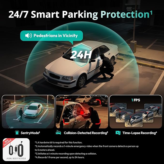 BOTSLAB 3K 4 Channel Dash Cam, 560° All-Sides View, Front and Rear Inside Car Camera with 3.18”Touch Screen, Dash Camera 24/7 Parking Mode, Built-in GPS 5.8GHz WiFi Voice Control, Free 128GB Card