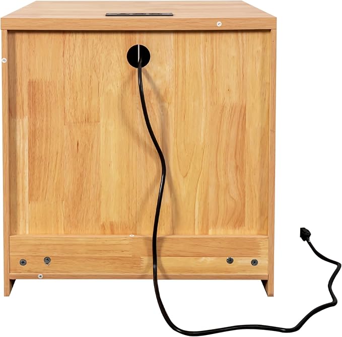 MINCETA End Table Set of 2, Modern Bedside Table with Charging Station and USB Ports, Rustic Wood Square Nightstand with Door for Living Room, Bedroom, Natural Oak