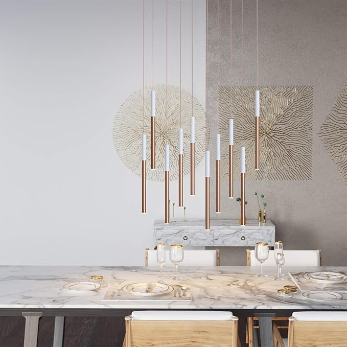 ALTAIR 10 Mini Pendant Lighting White-Copper - LED Hanging Light Fixture for Kitchen Island, Bar, Foyer - Cluster Pendants - Dimmable, Adjustable Wire, Lamp Bulb Included